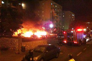 Fire in Ashdod at rocket landing site Photo Shai Ben-Yishai