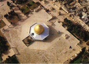 temple mount Aerial photo of the Temple Mount in Jerusalem showing the Proposed Northern, Central and Southern Sites for the First and Second Temples.
